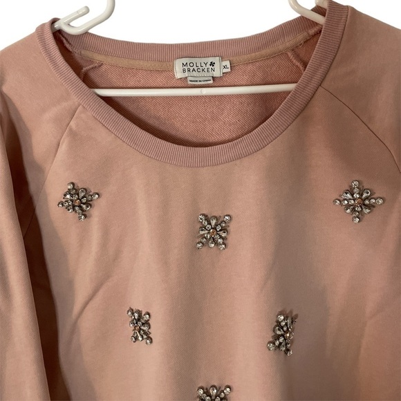 MOLLY bracken bedazzled crew neck sweater pink XL - Picture 2 of 6
